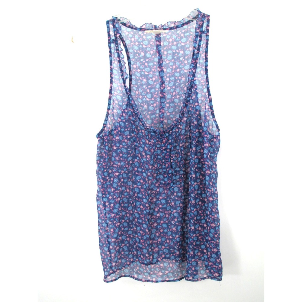American Eagle Blue Floral Sheer Ruffle Babydoll Tank Top Women Size 2